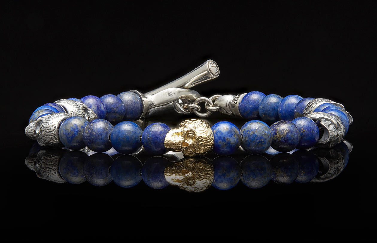 William Henry Silver and Gold Skull Bead Sync Bracelet  front image