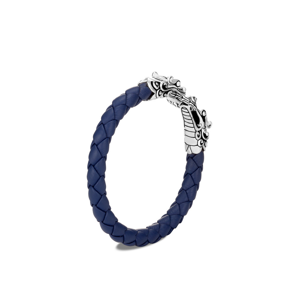 John Hardy Silver & Leather Blue Eyed Dragon Bracelet