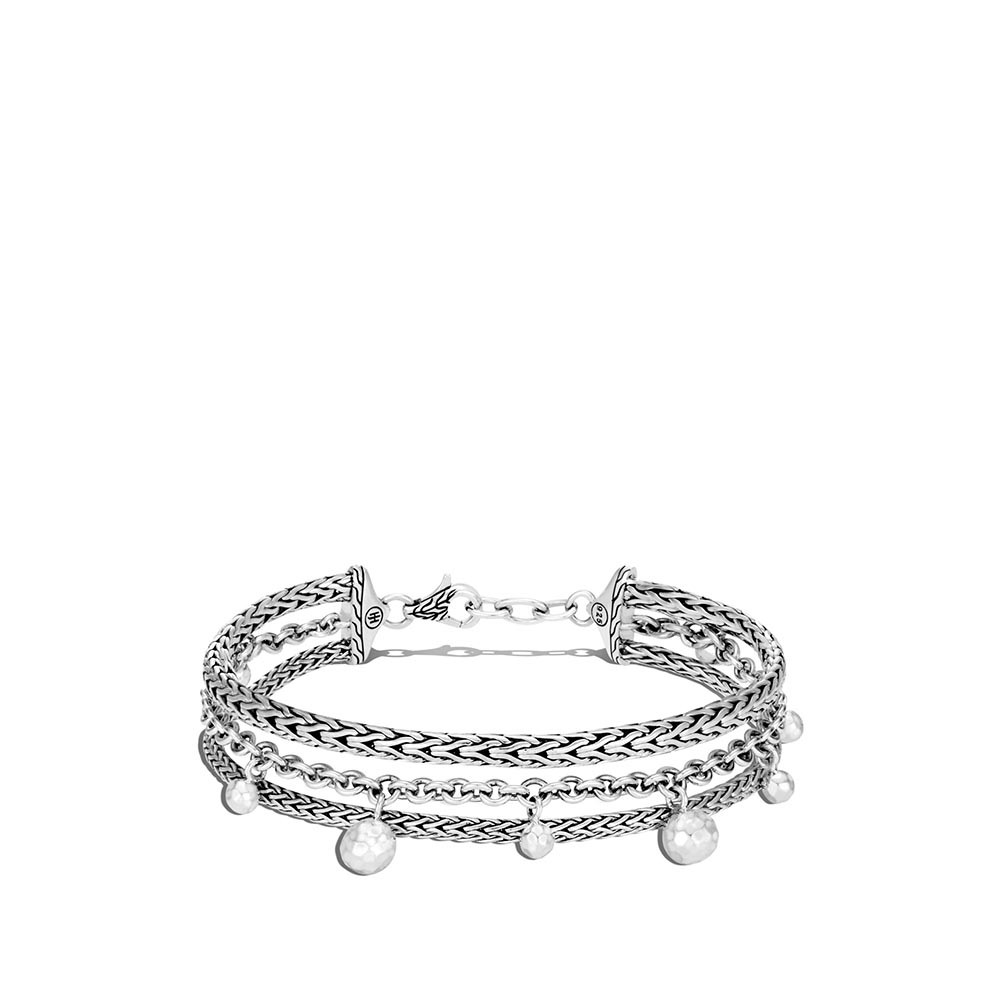 John Hardy Classic Chain Hammered Silver Bead Layered Bracelet