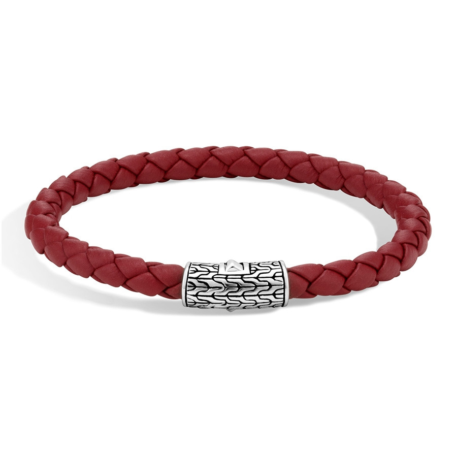 John Hardy Classic Chain Sterling Silver & Red Woven Leather Bracelet