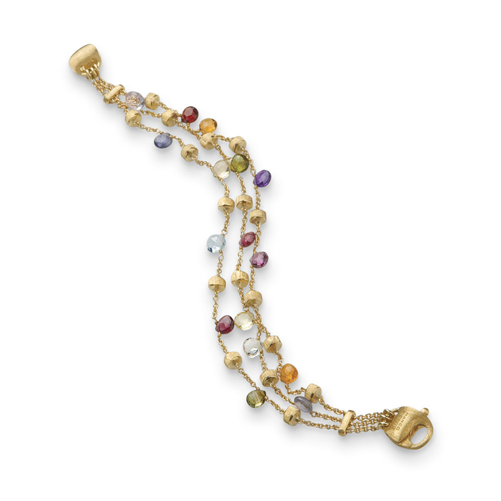 Marco Bicego Paradise Mix 3 Strand 18kt Yellow Gold Bracelet with Multi-Colored Gemstones