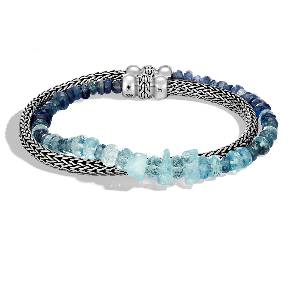 John Hardy Classic Chain Silver & Blue Bead Double Wrap Bracelet | J.R