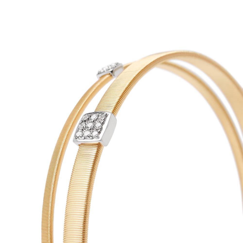 Marco Bicego Masai Yellow Gold Two Strand Crossover Diamond Bracelet Closeup