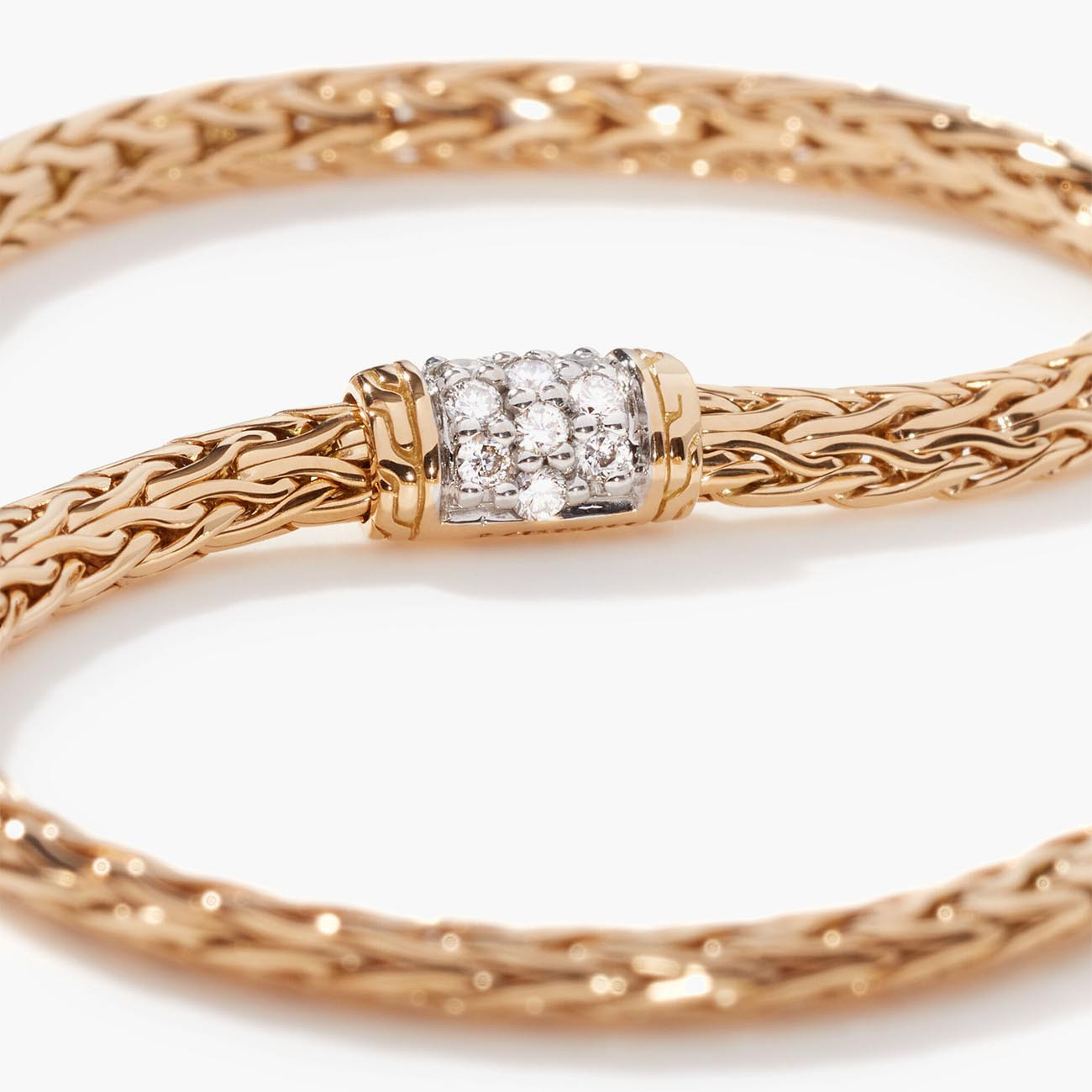 John Hardy Mini Diamond Gold Chain Bracelet Closeup