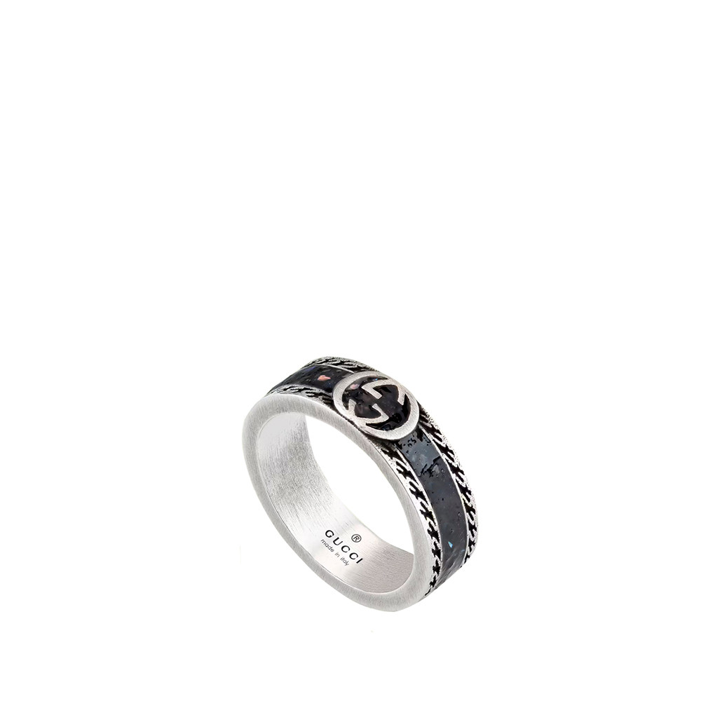 Gucci Interlocking G Ring with Black Enamel, YBC645573002