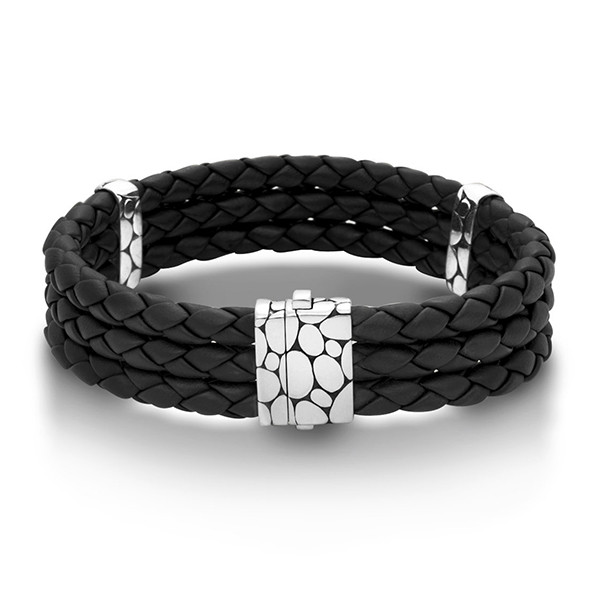 John Hardy Leather Kali Triple Row Black Woven Bracelet