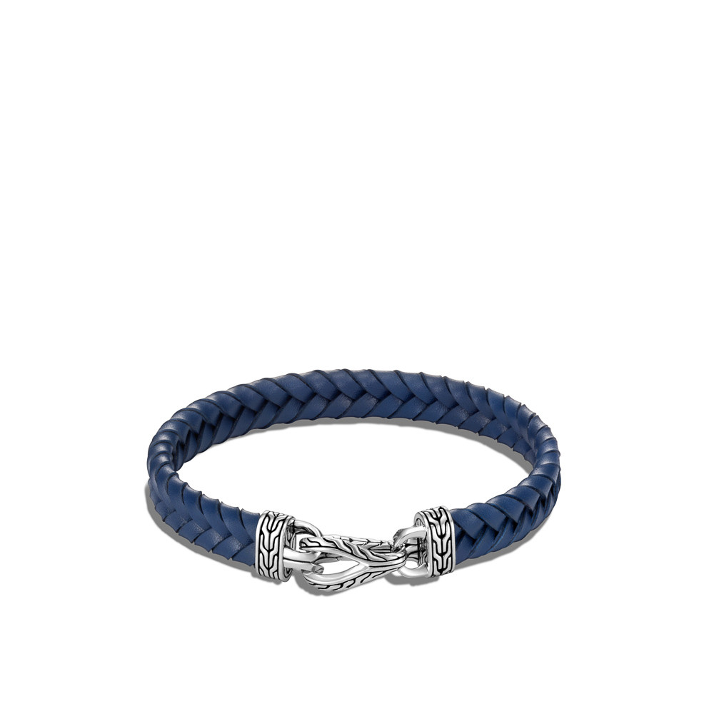 John Hardy Asli Classic Chain Blue Braided Leather Bracelet in Sterling Silver