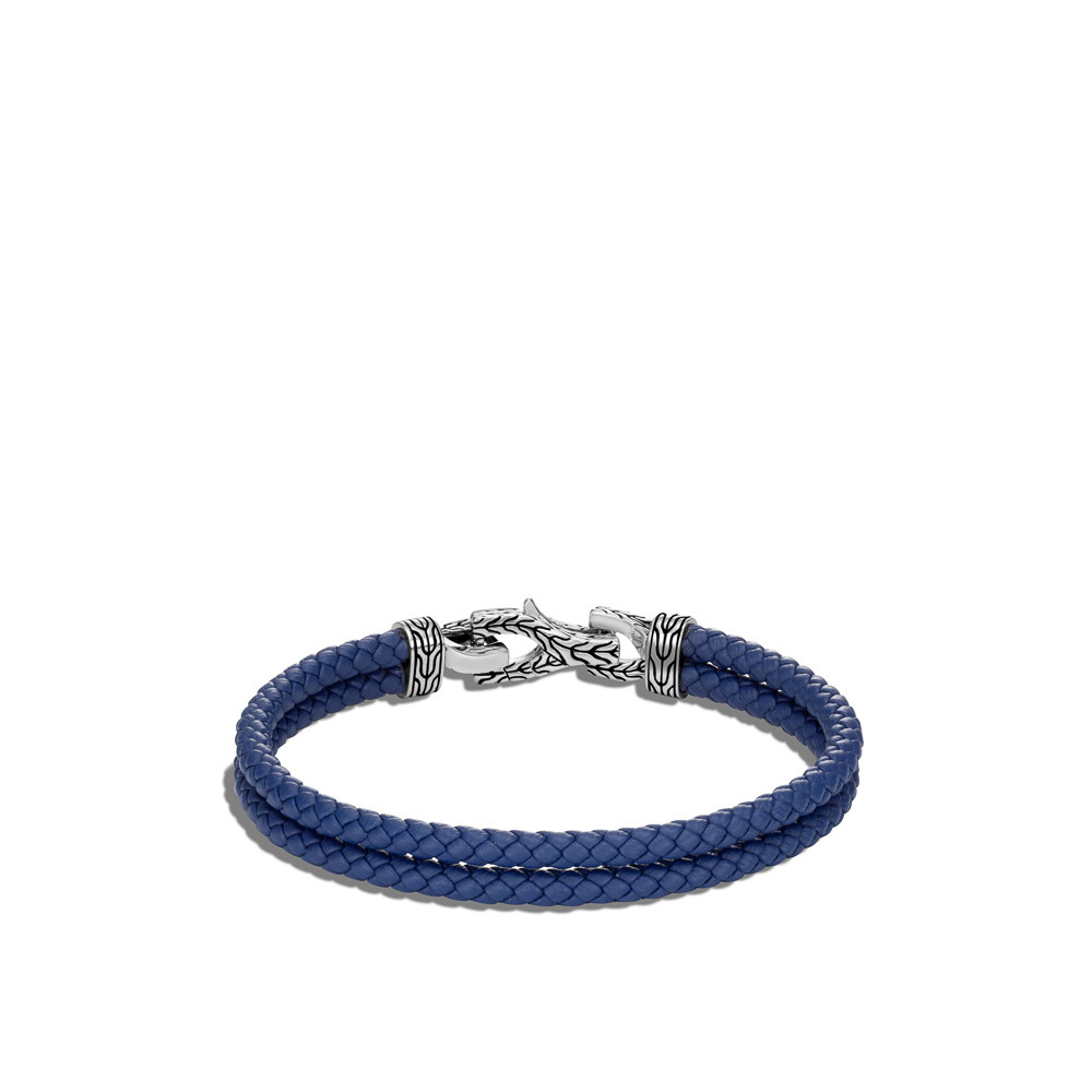 John Hardy Asli Classic Chain Double Blue Leather Bracelet in Sterling Silver back view