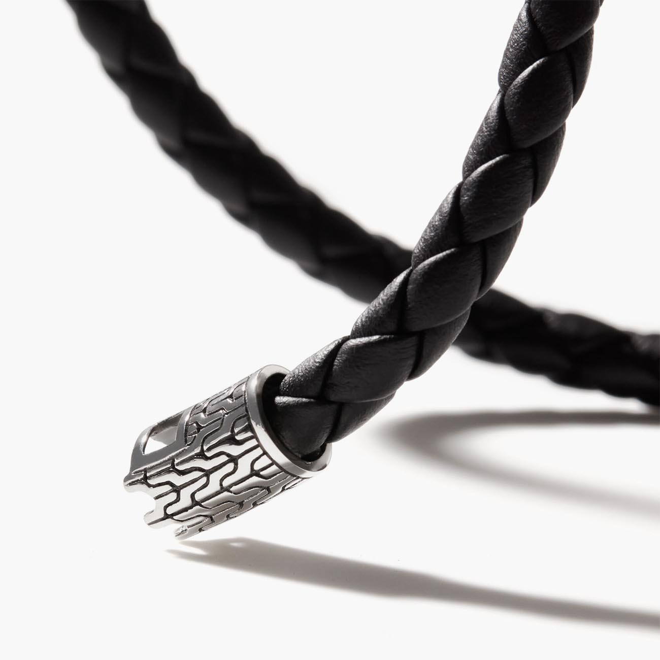 John Hardy Black Woven Leather Classic Chain Bracelet Closeup