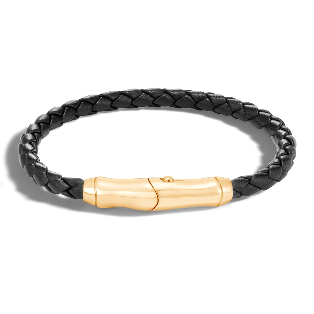 John Hardy Bamboo Black Leather Gold Clasp Bracelet | J.R. Dunn Jewelers
