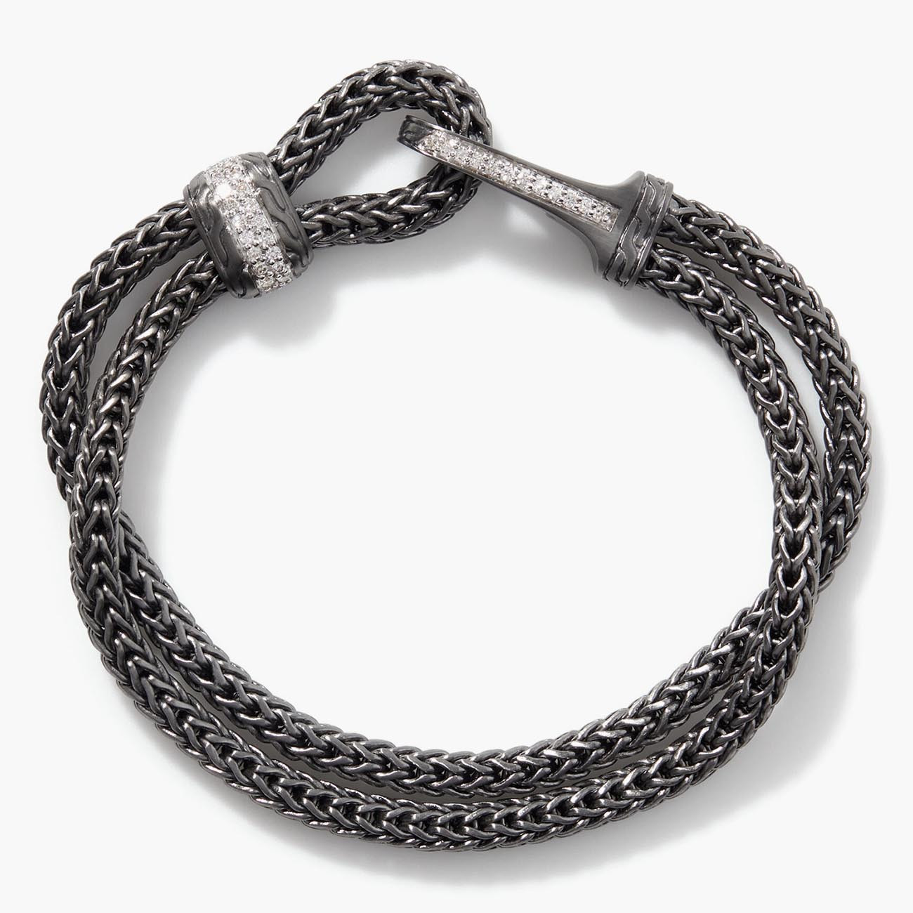 John Hardy Classic Chain Matte Black Station Bracelet with Diamonds profile view