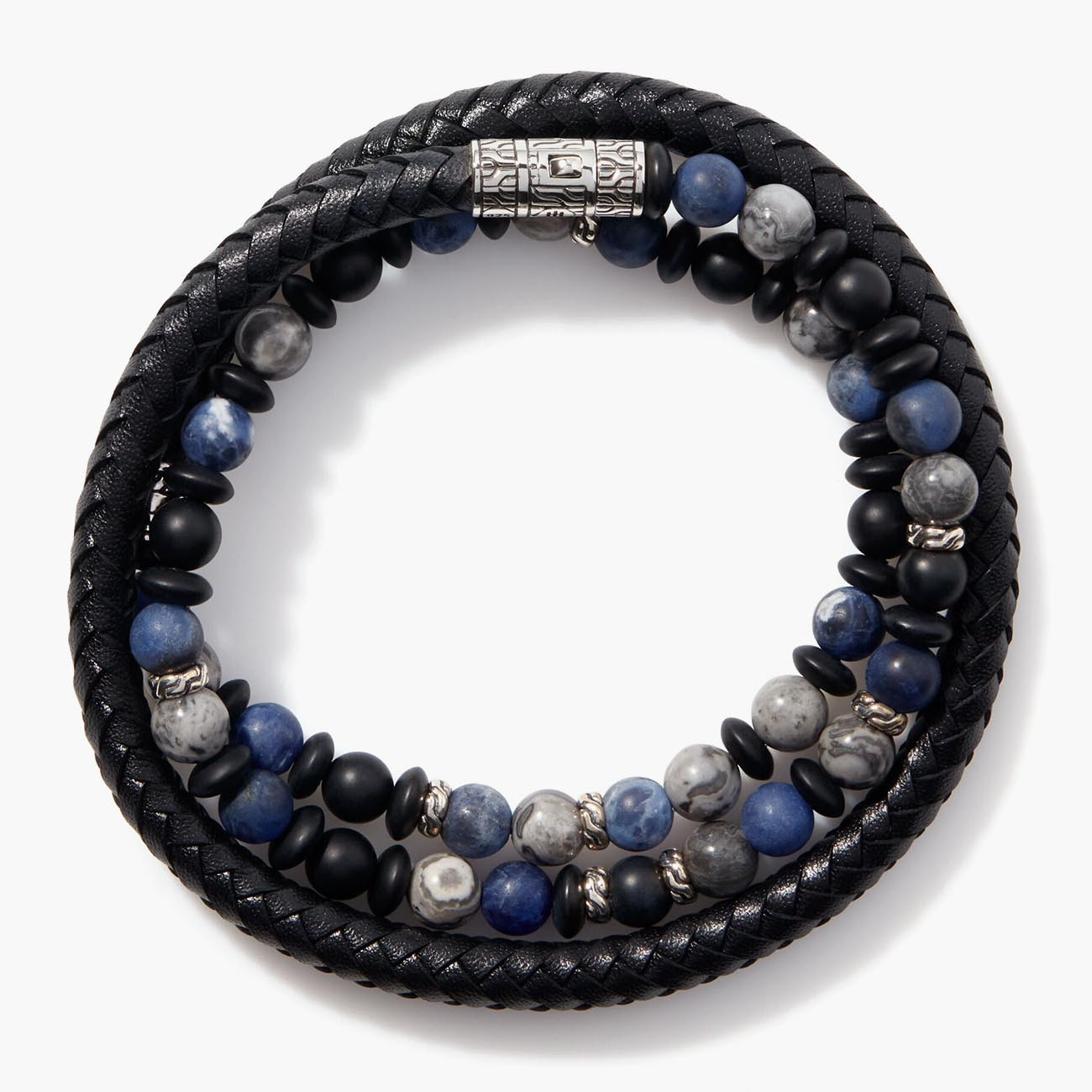 JOHN HARDY Silver, Leather and Beaded Wrap Bracelet for Men
