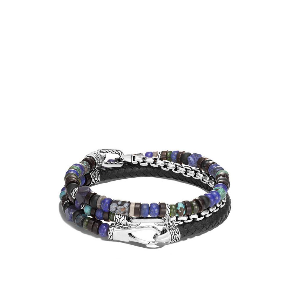 John Hardy Classic Chain Men's Triple Wrap Lapis Lazuli Beaded Bracelet