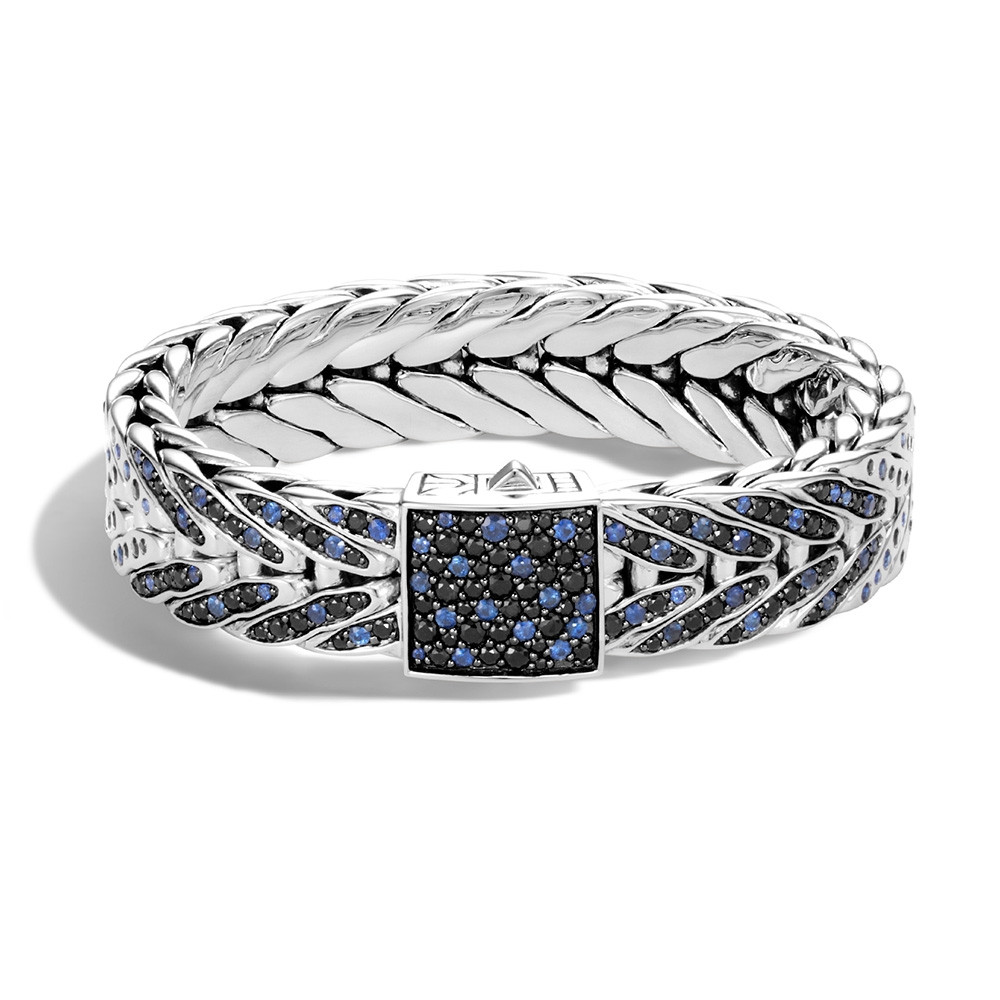 John Hardy Modern Chain Blue & Black Sapphire Silver Men's Bracelet