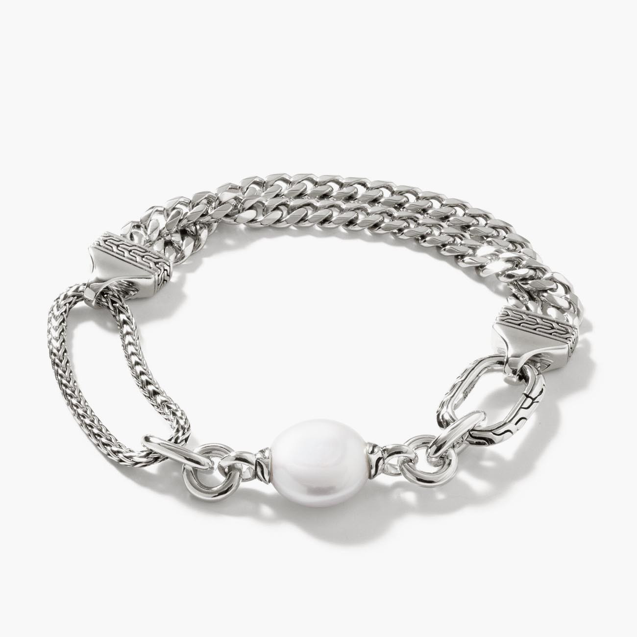 John Hardy Classic Silver and Pearl Chain Bracelet