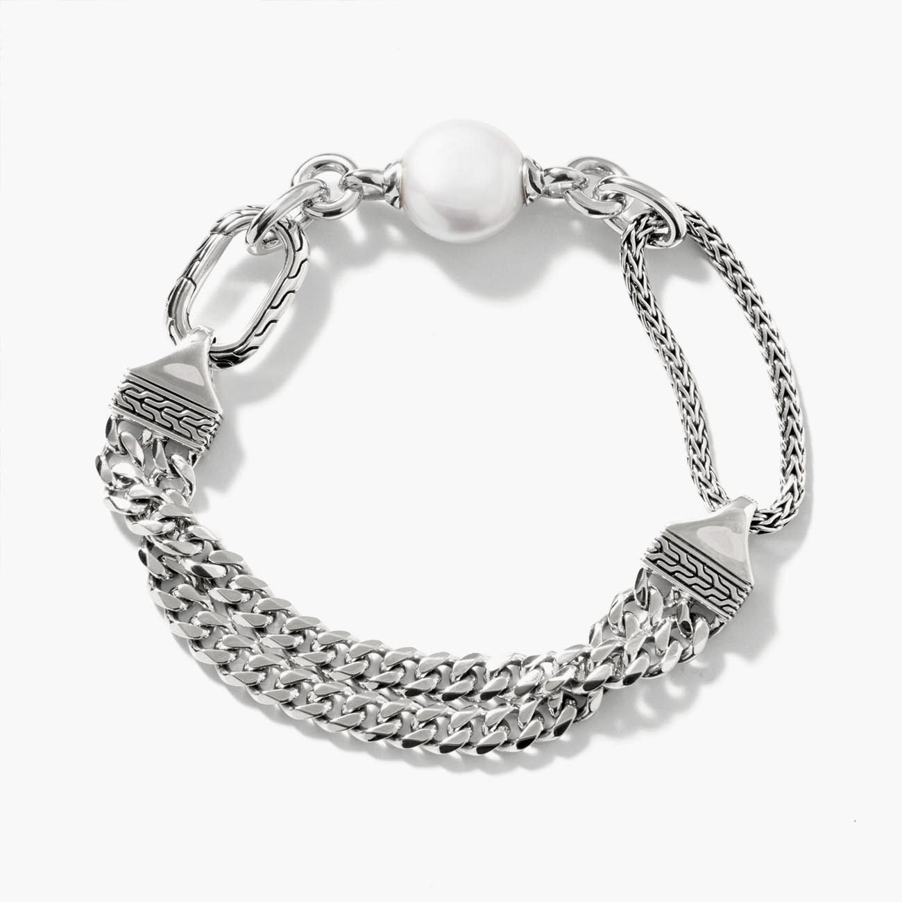 John Hardy Classic Silver and Pearl Chain Bracelet Profile