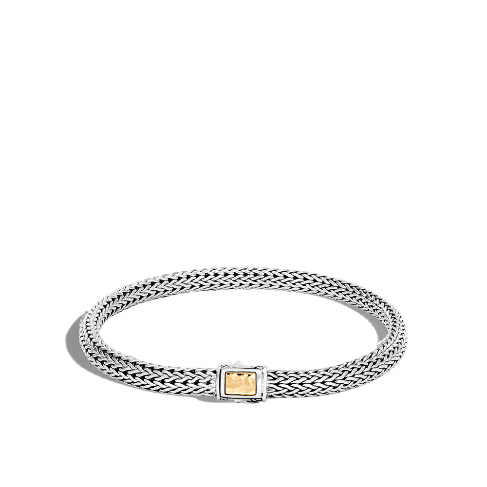 John Hardy 5mm Classic Chain Hammered Gold & Silver Clasp Bracelet