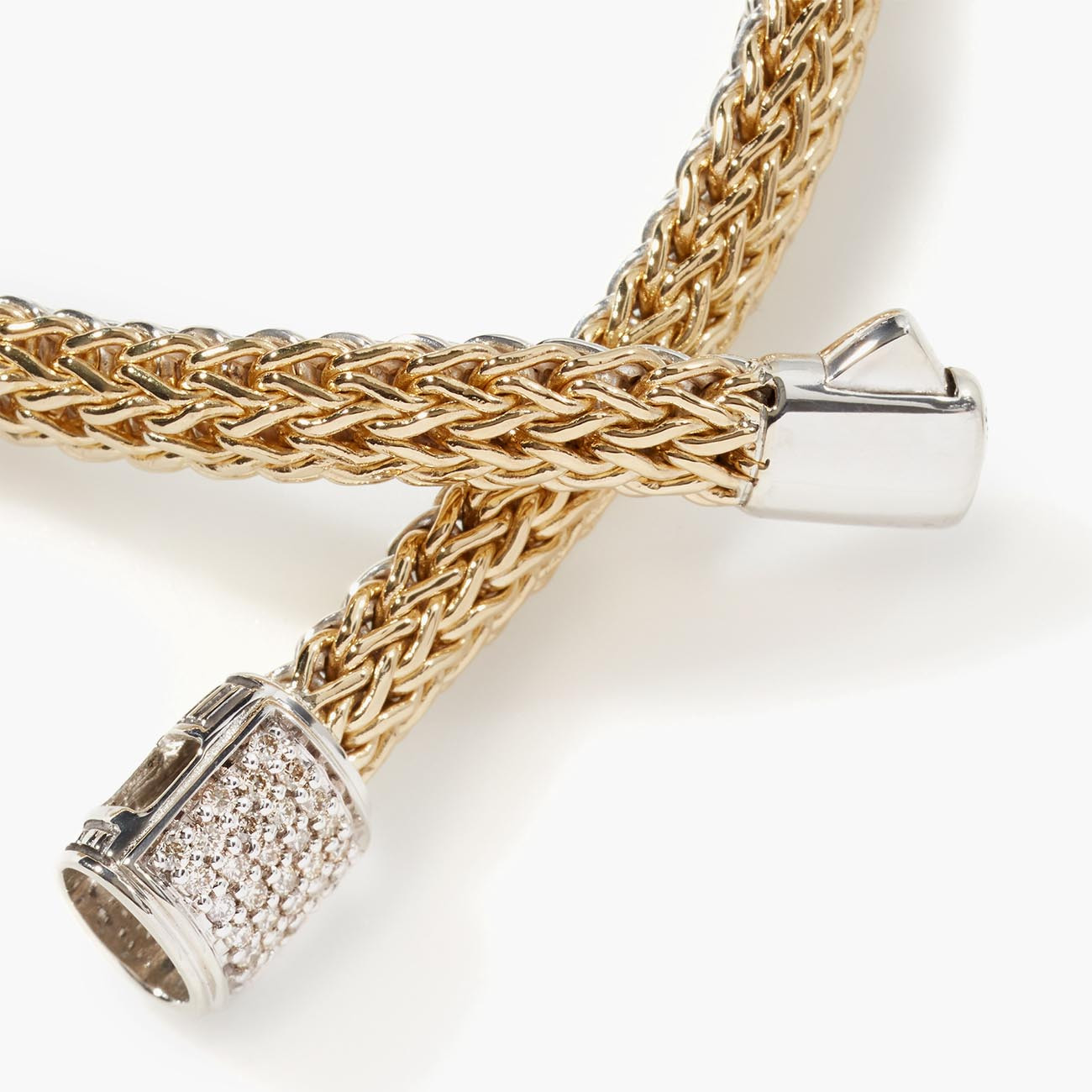 John Hardy Gold & Silver Reversible Diamond Classic Chain Bracelet Closeup