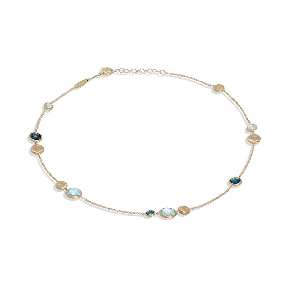 Marco Bicego Jaipur Yellow Gold Mixed Blue Topaz Station Necklace