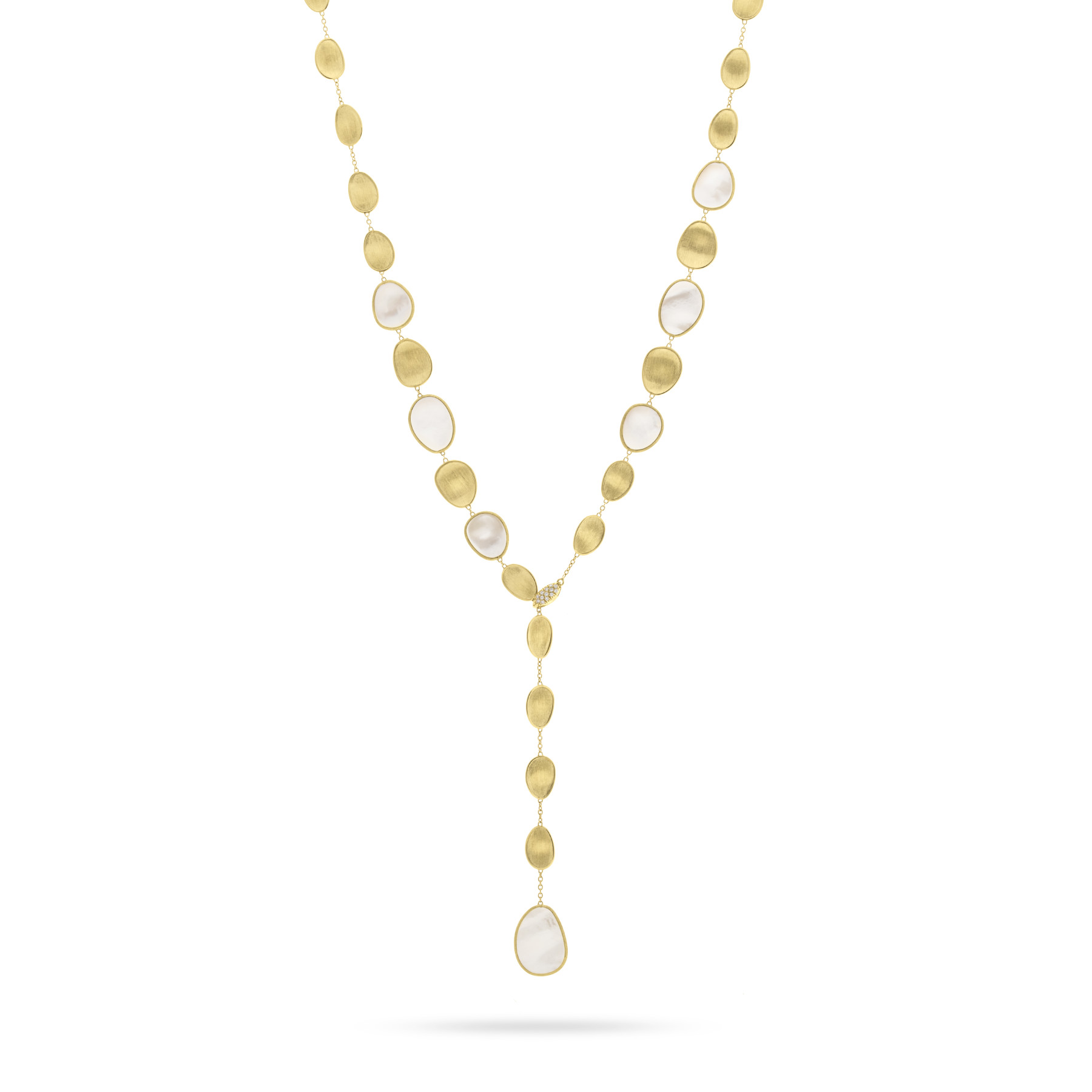 Marco Bicego White Mother of Pearl Lunaria & Diamond Lariat Necklace