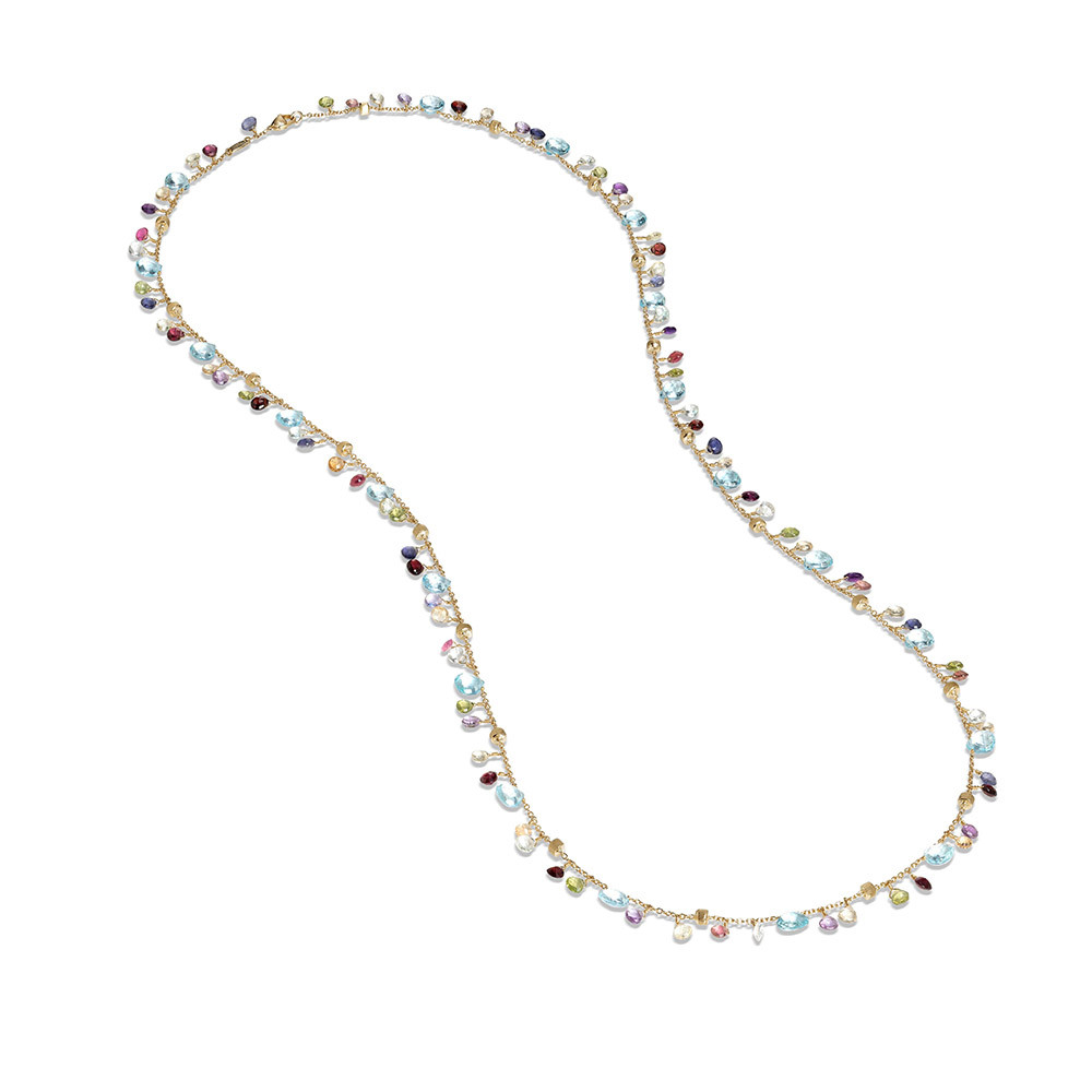 Marco Bicego Paradise Blue Topaz & Mixed Gemstone Long Gold Necklace