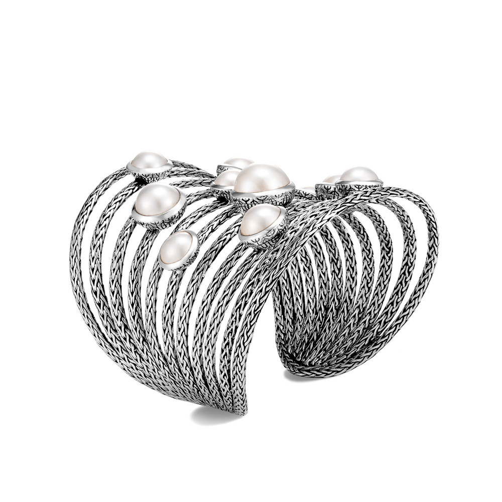 John Hardy Classic Chain Pearl Statement Cuff Bracelet in Sterling Silver angle view