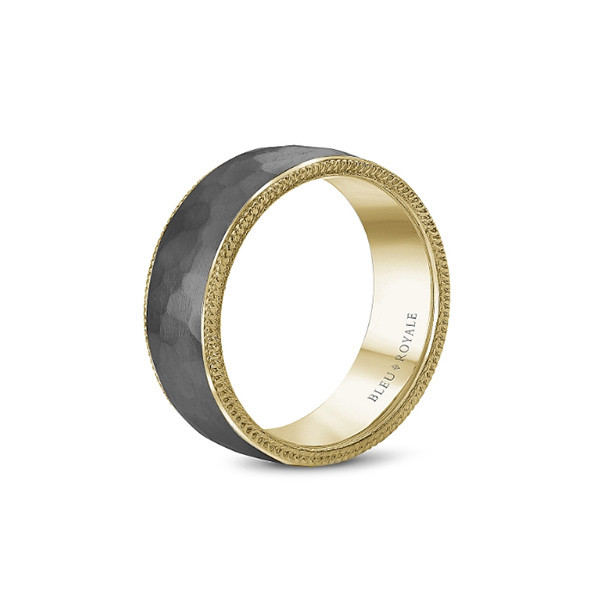 Crown Ring Bleu Royale Tantalum Wedding Band in Yellow Gold angle view