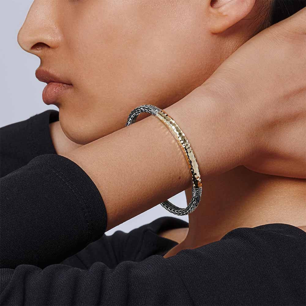 John Hardy Classic Chain Silver & Hammered Gold Cuff on model