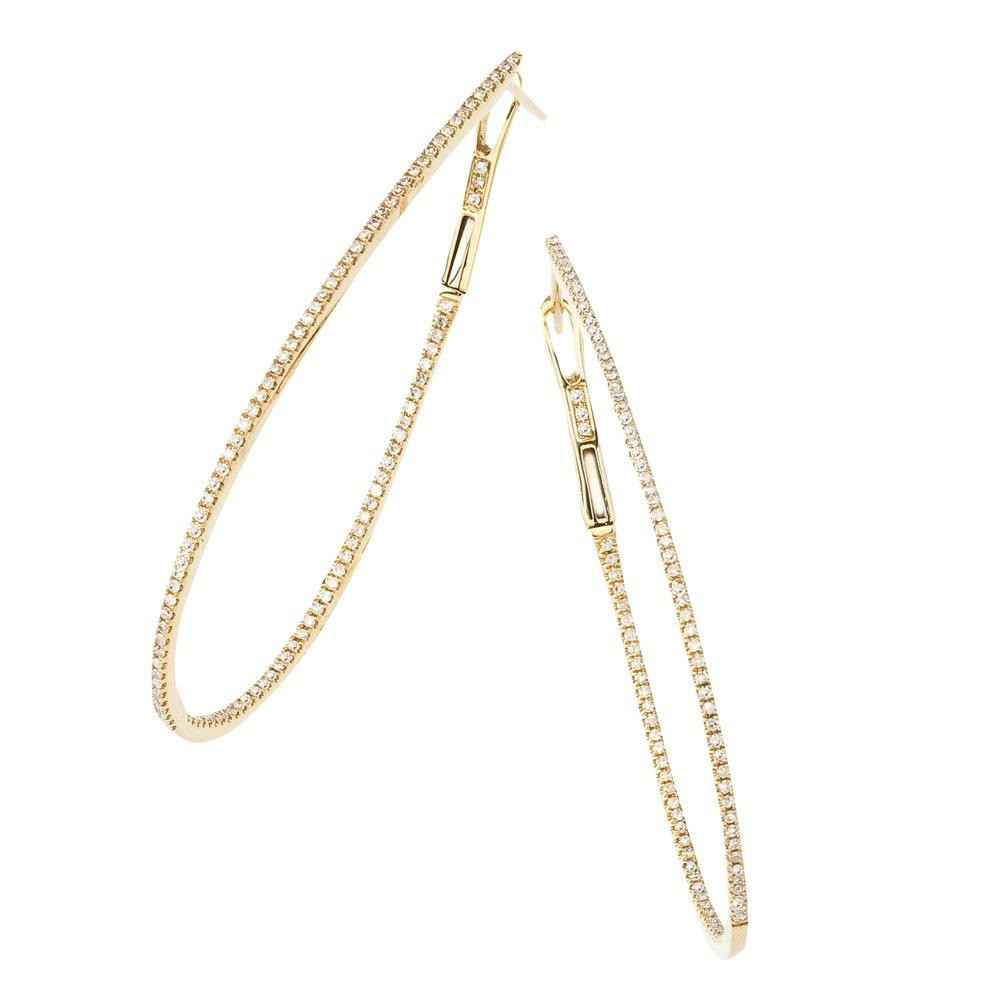 Skinny Inside Out Diamond Pear Shaped Hoops in Yellow Gold