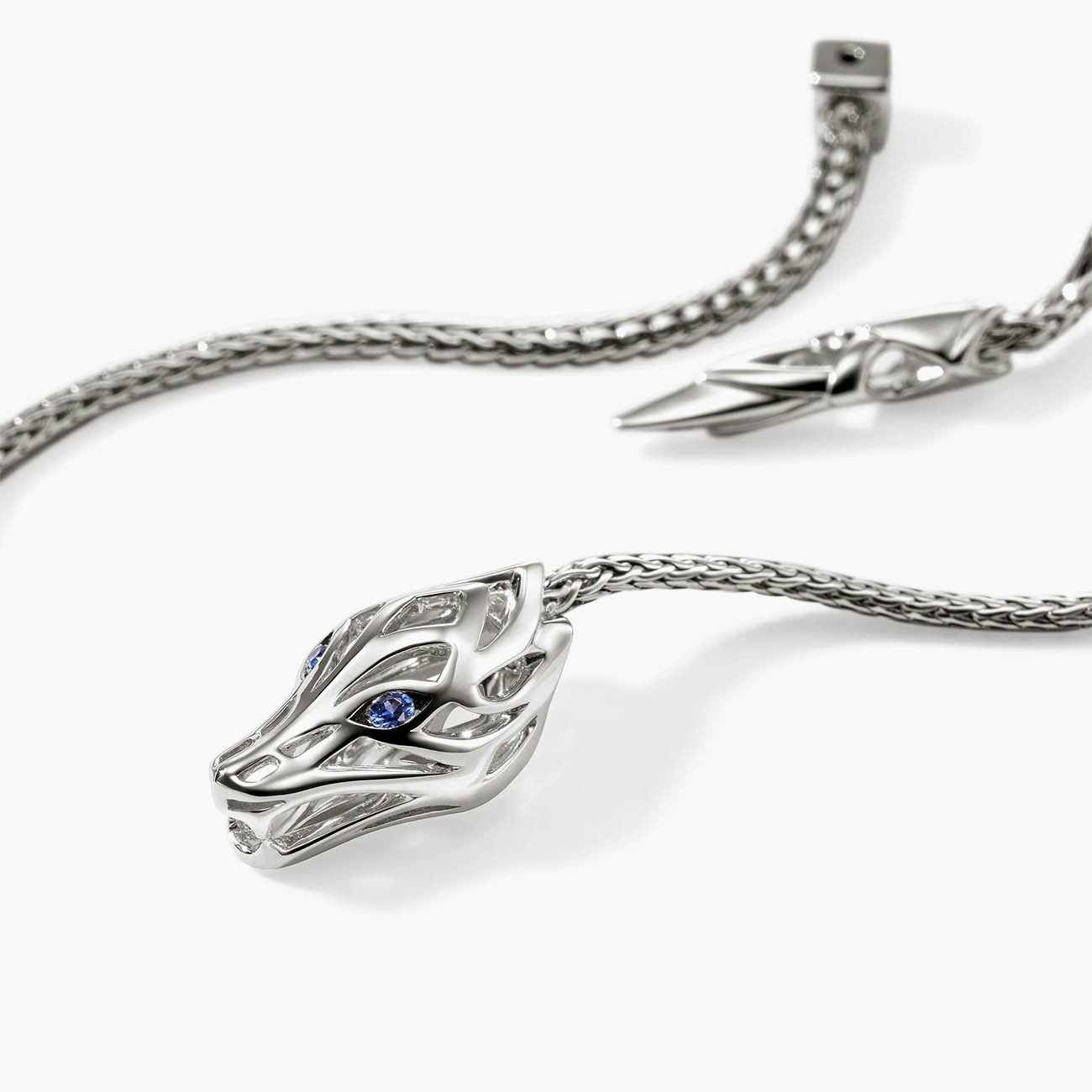 John Hardy Naga Drop Earrings with Blue Sapphires Closeup