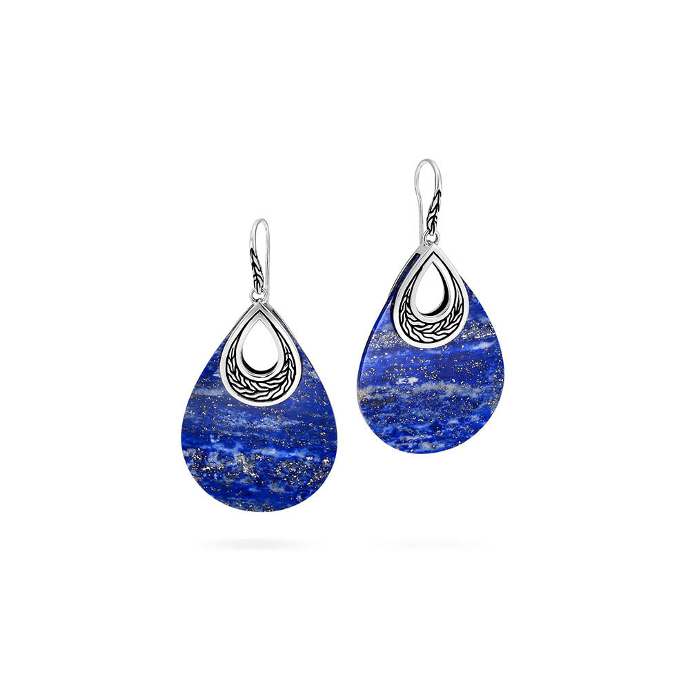 John Hardy Classic Chain Lapis Lazuli and Silver Teardrop Earrings front view