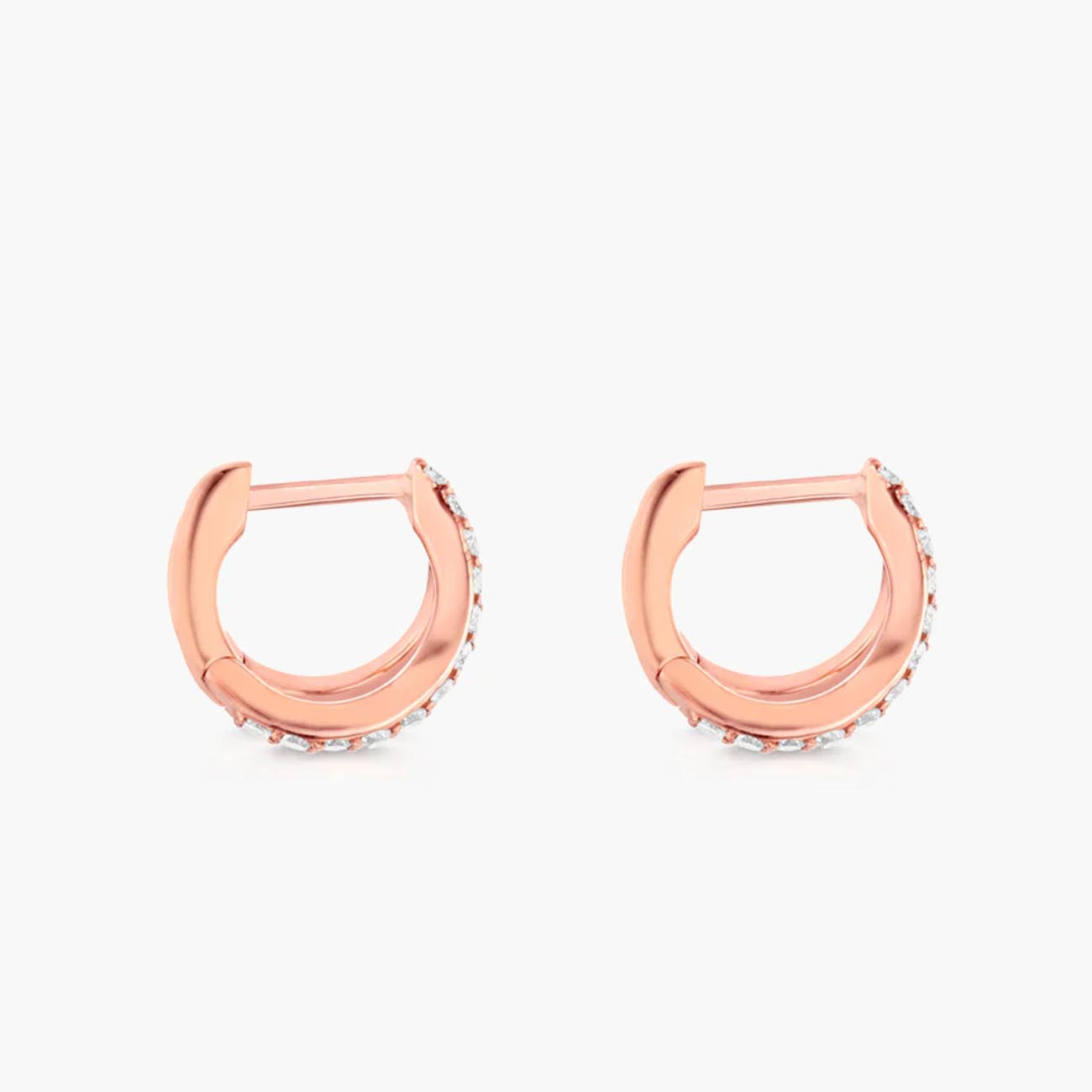 Rose Gold Diamond Split Huggie Earrings by Carbon & Hyde Side View 