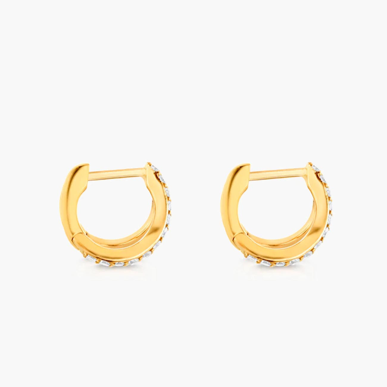 Yellow Gold Diamond Split Huggie Earrings by Carbon & Hyde Side View 