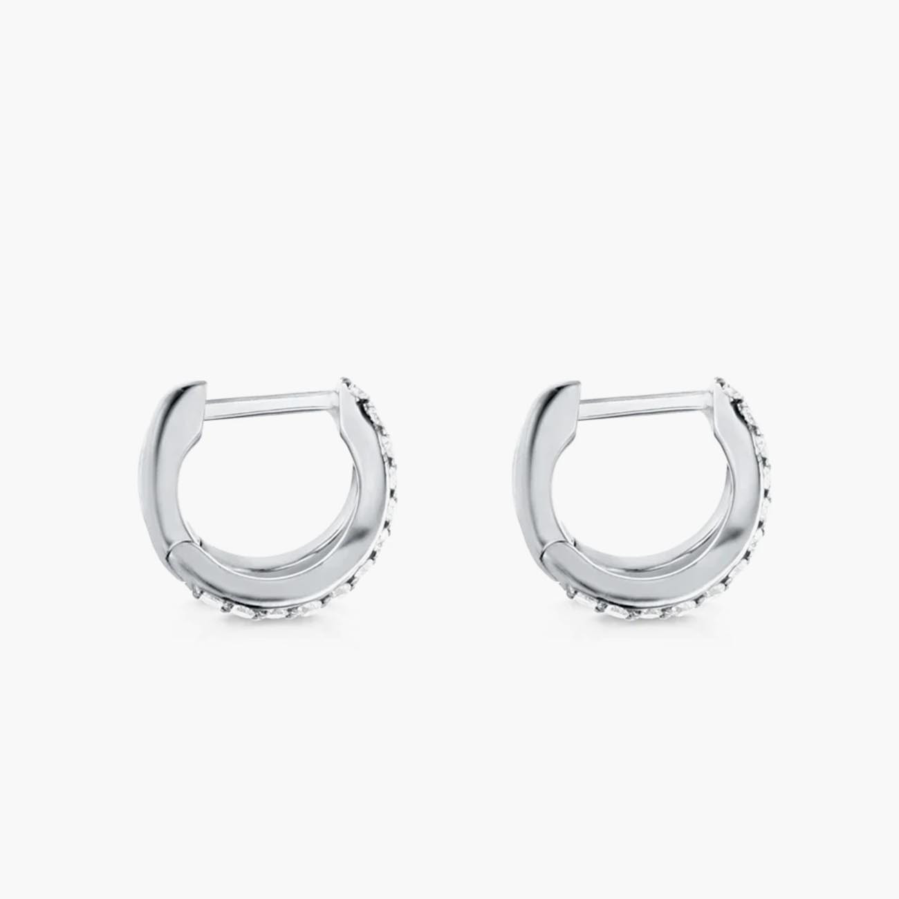 White Gold Diamond Split Huggie Earrings by Carbon & Hyde Side View 