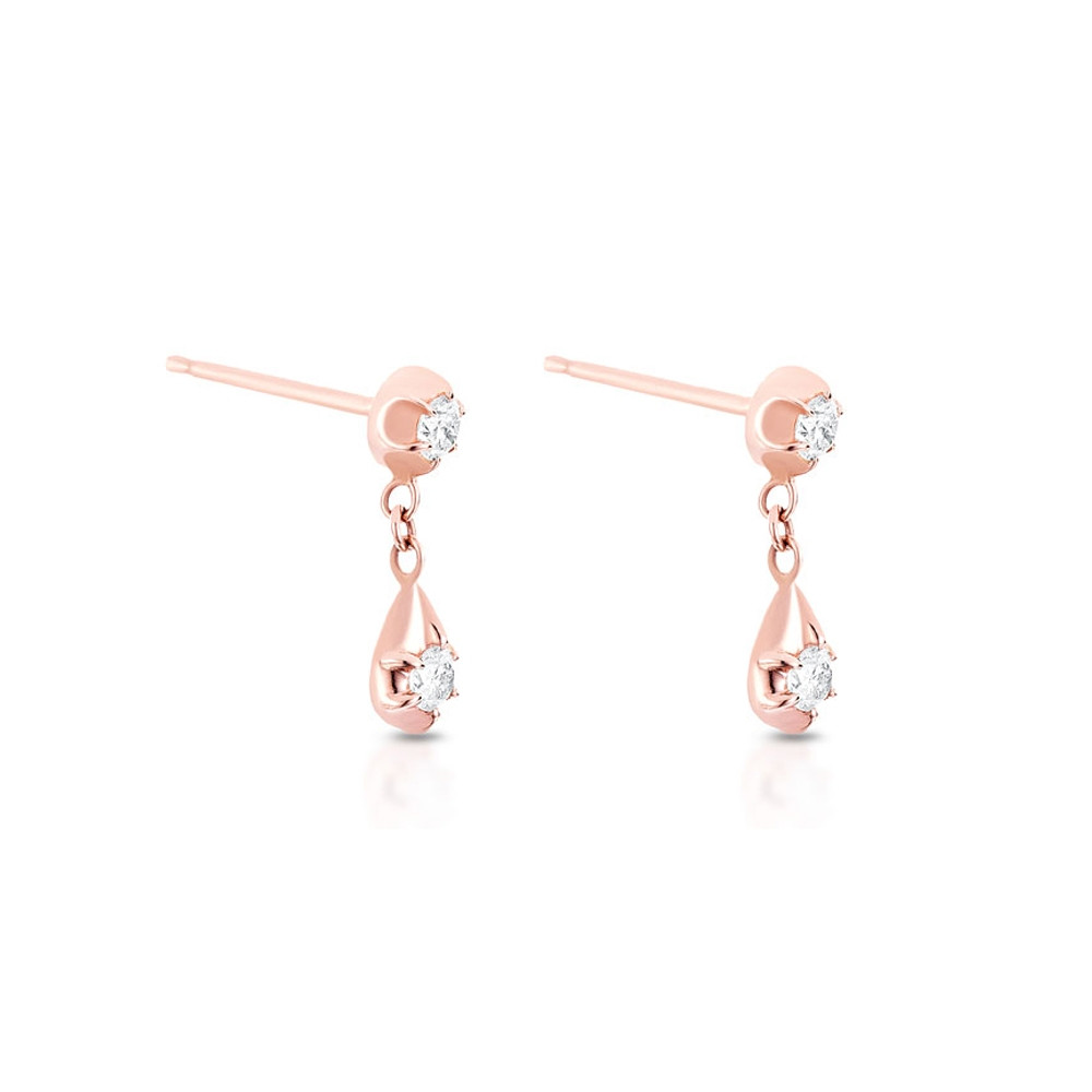Rose Gold Rosette Belle Diamond Drop Earrings by Carbon & Hyde Angle View 