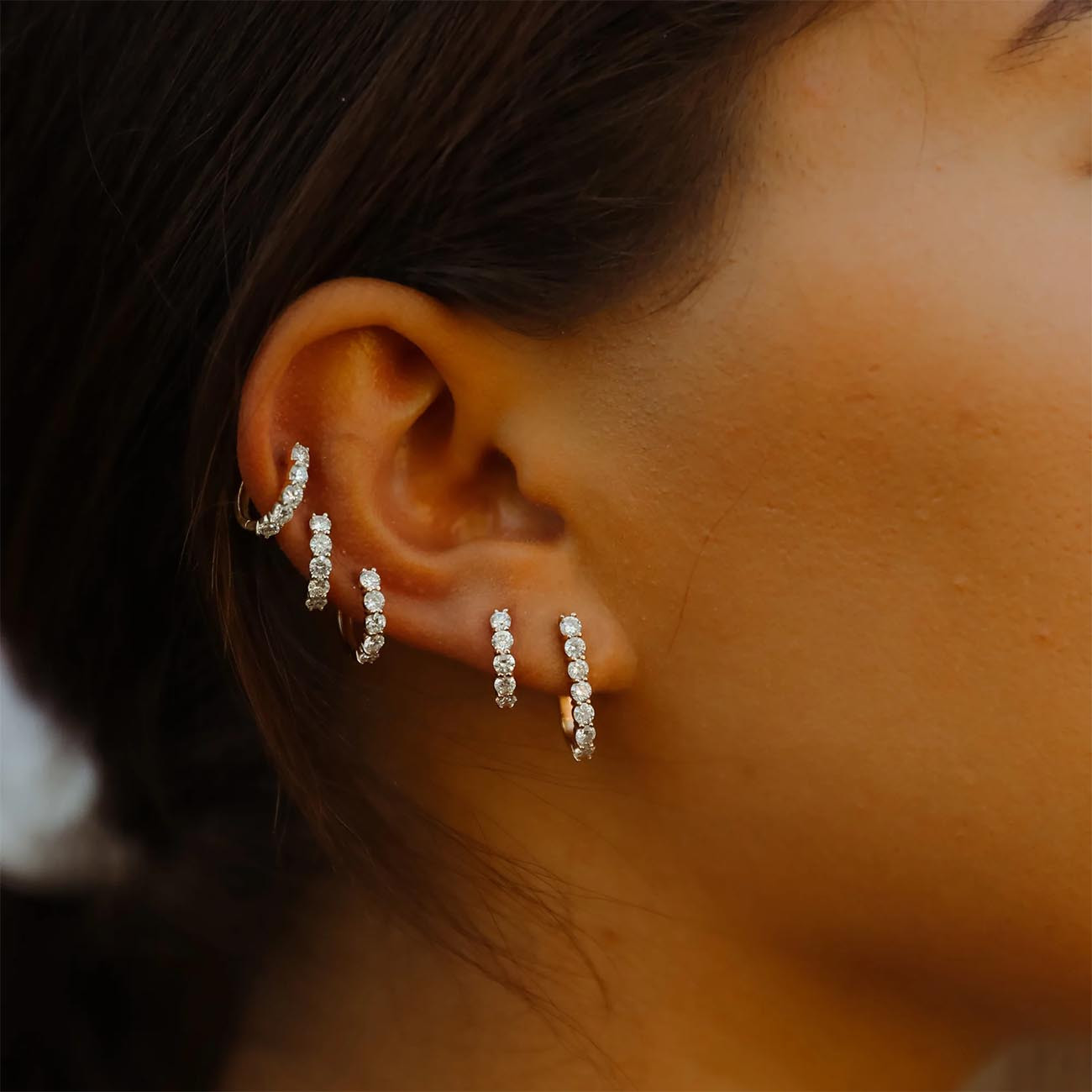 Carbon and Hyde Sparkler Huggie Diamond Earrings Model