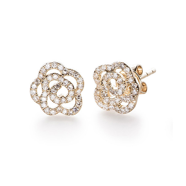 EF Collection Yellow Gold Diamond Rose Stud Earrings 