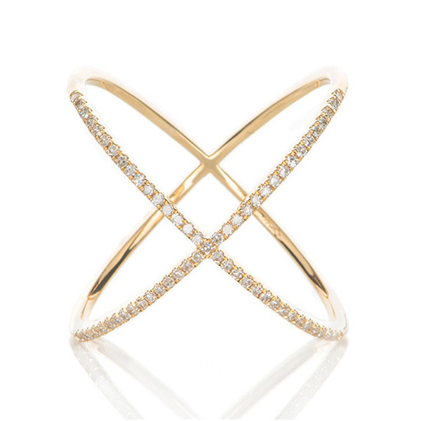 Yellow Gold Diamond X Ring by EF Collection