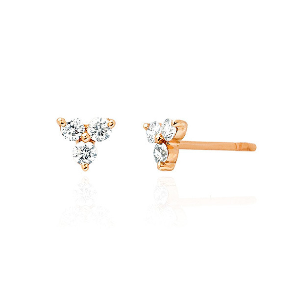 Rose Gold Trio Diamond Stud Earrings by EF Collection