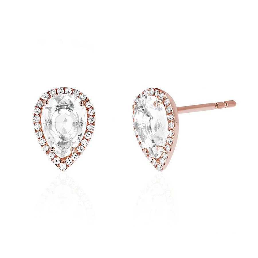 EF Collection White Diamond & Topaz Teardrop Stud Earrings Rose Gold