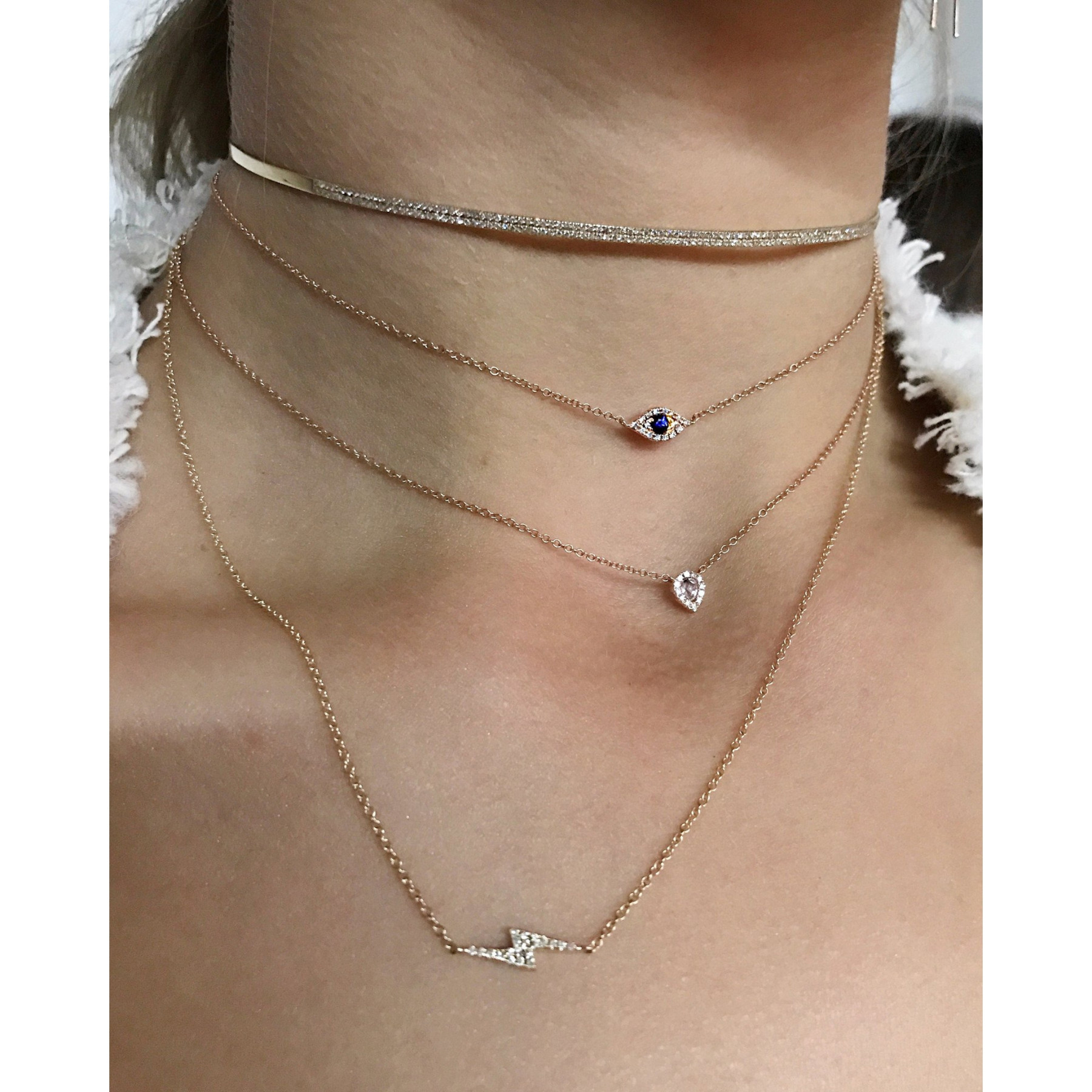 EF Collection Diamond Evil Eye Chain Choker Rose Gold Necklace on Model 