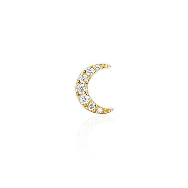 EF Collection Yellow Gold Mini Diamond Single Moon Stud Earring