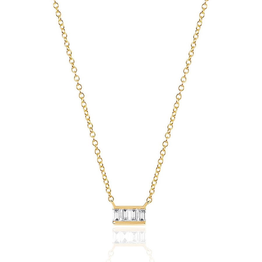 EF Collection Yellow Gold Mini Diamond Baguette Necklace