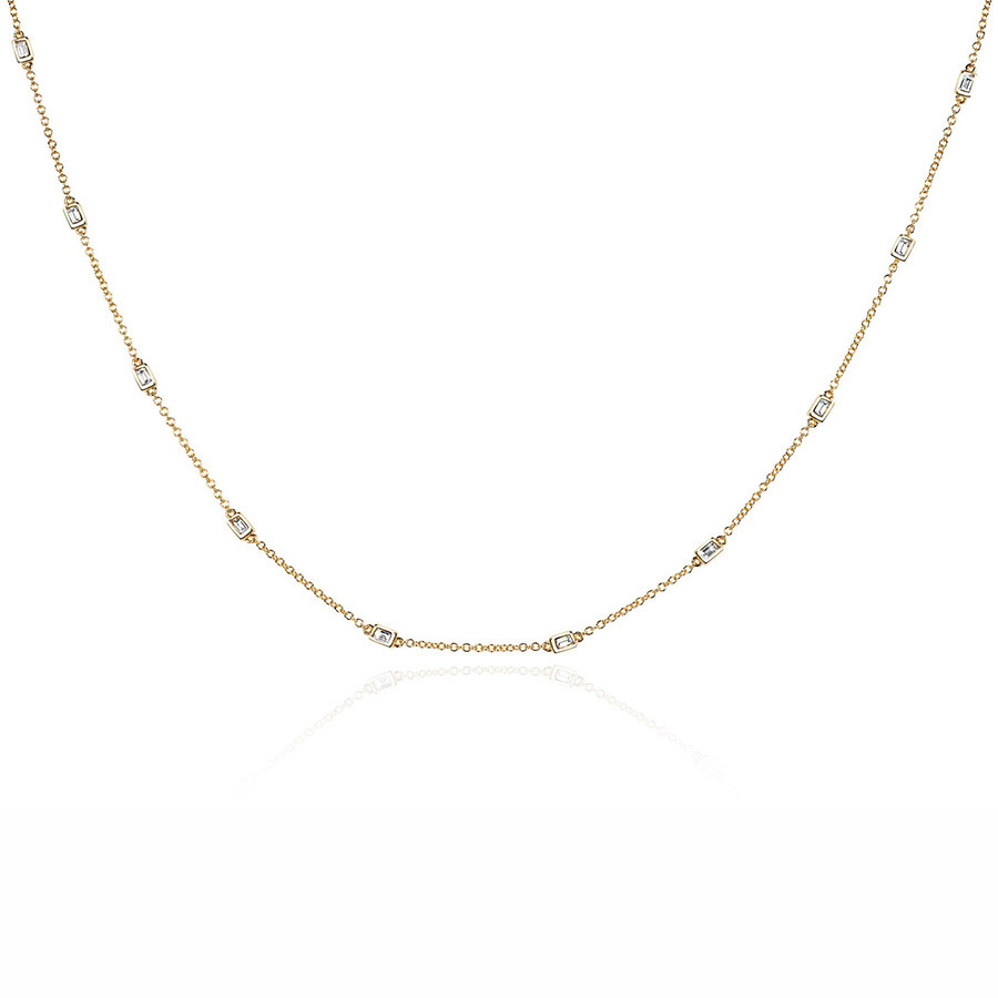 EF Collection Yellow Gold 10 Layer Mini Diamond Baguette Necklace