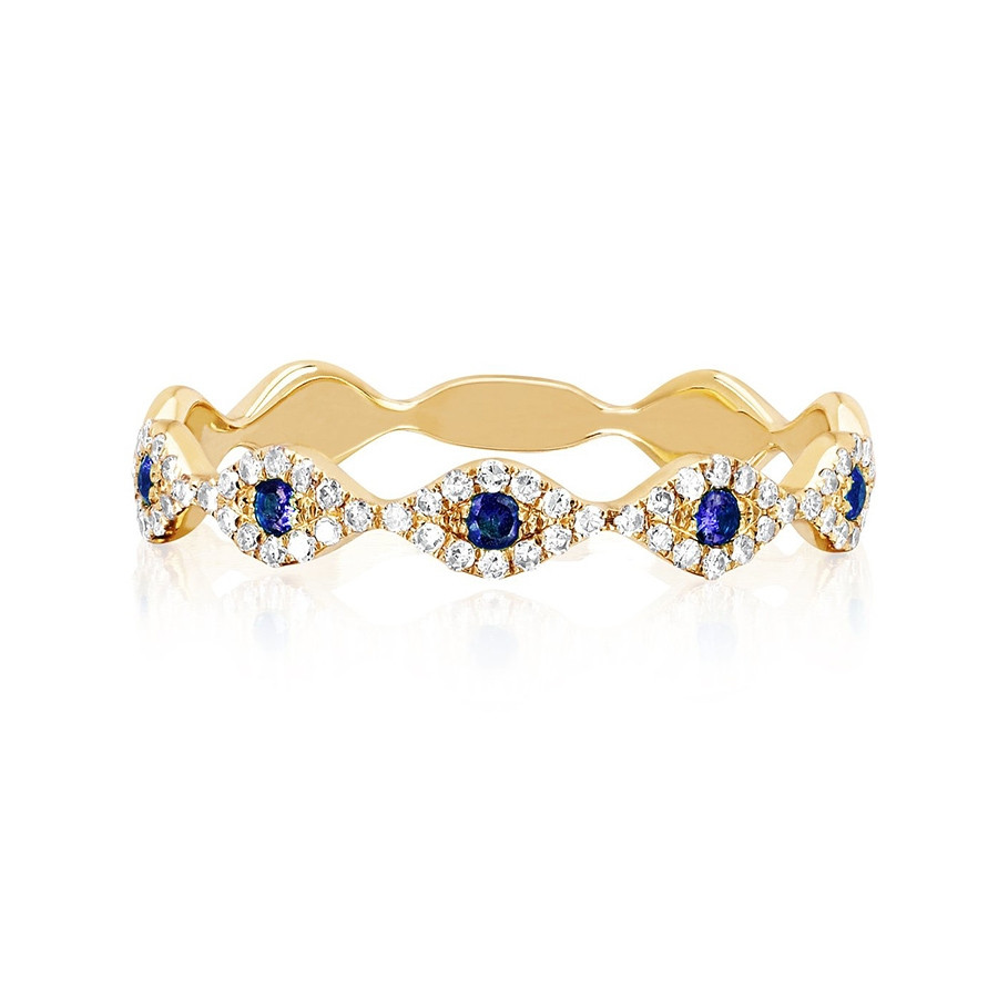 Diamond & Blue Sapphire Evil Eye Stack Ring by EF Collection