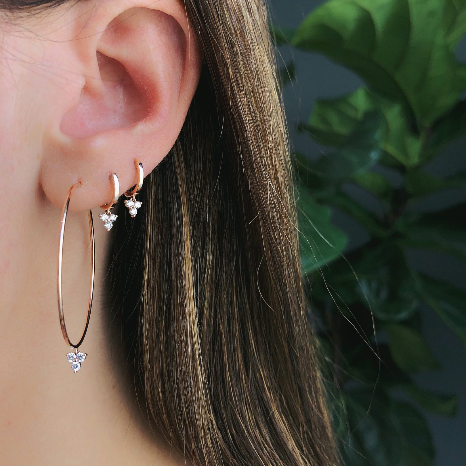 The Perfect Diamond Trio Drop Hoop Earrings by EF Collection on Model