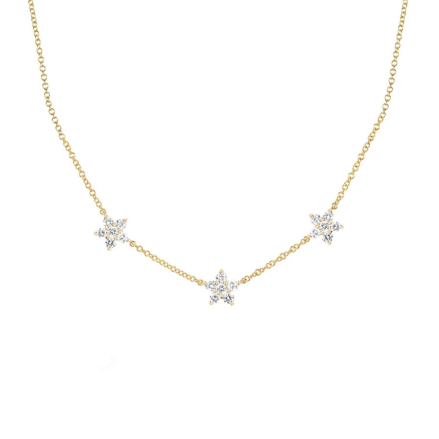 Triple Diamond Flower Station Necklace by EF Collection 