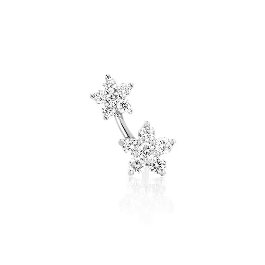 White Gold Left Diamond Double Flower Stud Earring by EF Collection 