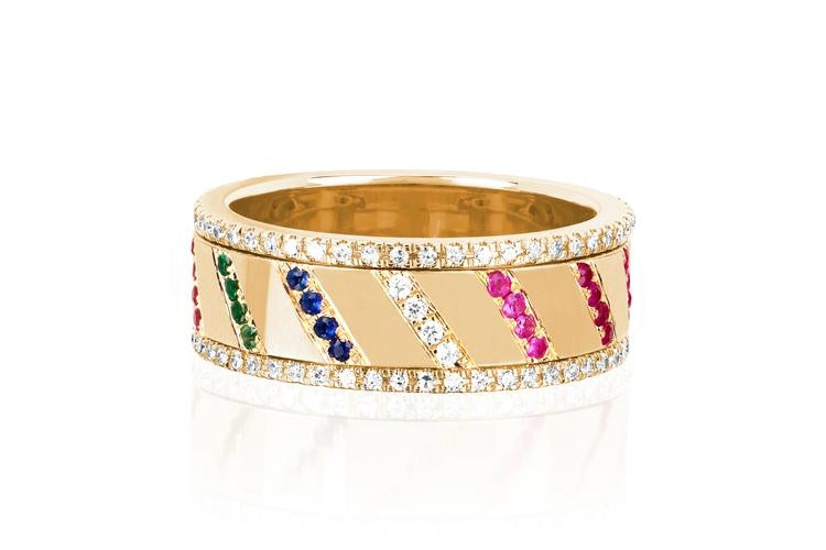 EF Collection Rainbow Slash Spinning Ring in Yellow Gold