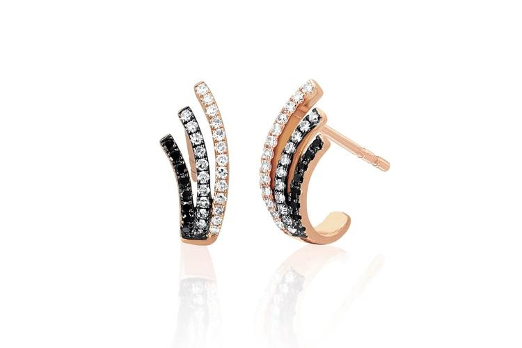 EF Collection Black & White Diamond Fade Willow Earrings in Rose Gold